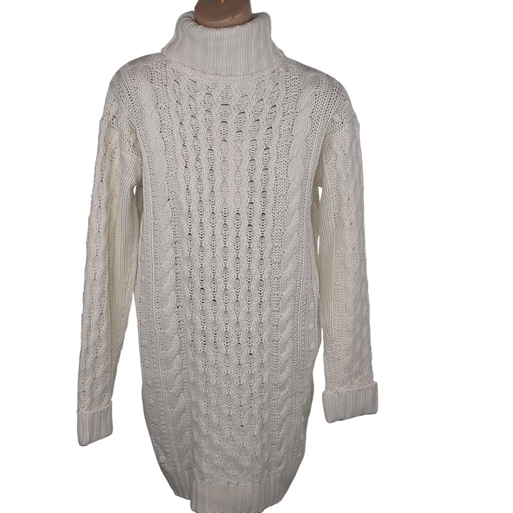 525 Sweater Womens XS White Cable Knit Turtleneck Long Sleeve Pullover Casual - Picture 2 of 10